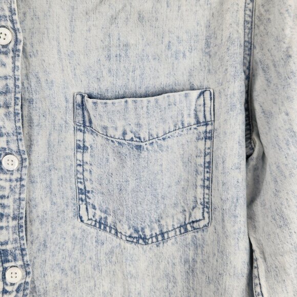 Rails Ingrid Light Acid Wash Raw Hem Button Up Shirt Lyocell Linen sz S - Picture 8 of 16